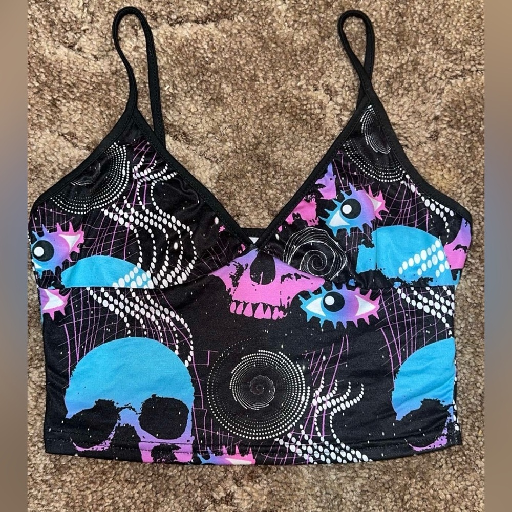 Colorful Skull Print Crop Top